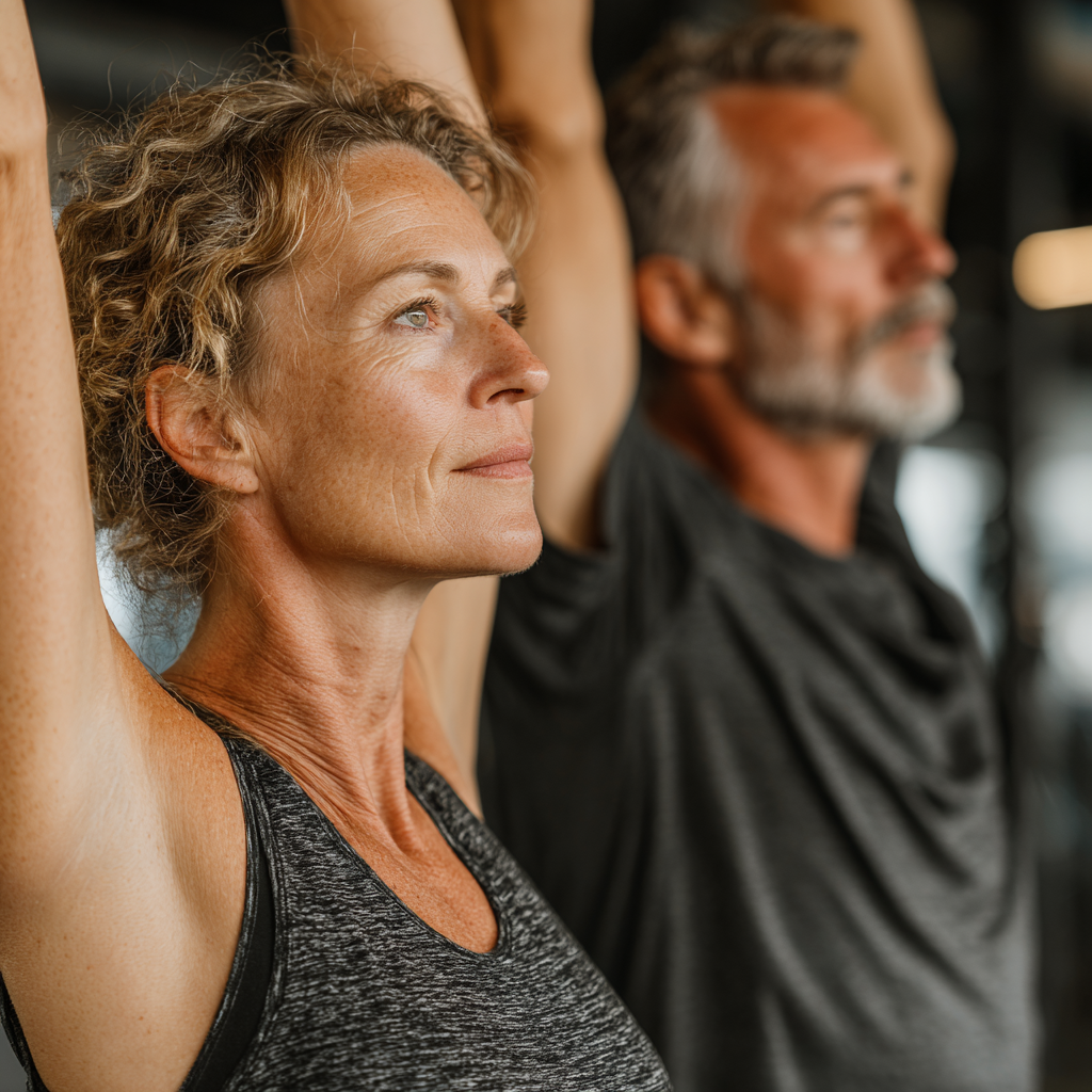 Grup de adulți activi făcând exerciții în parc